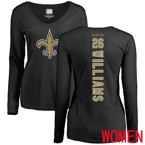 New Orleans Saints Black Women P J  Williams Backer Slim Fit NFL Football #26 Long Sleeve T Shirt->nfl t-shirts->Sports Accessory